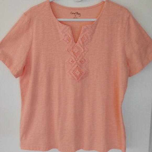 Coral Bay XL Light Tangerine/Coral Embellished Tee - Picture 1 of 5
